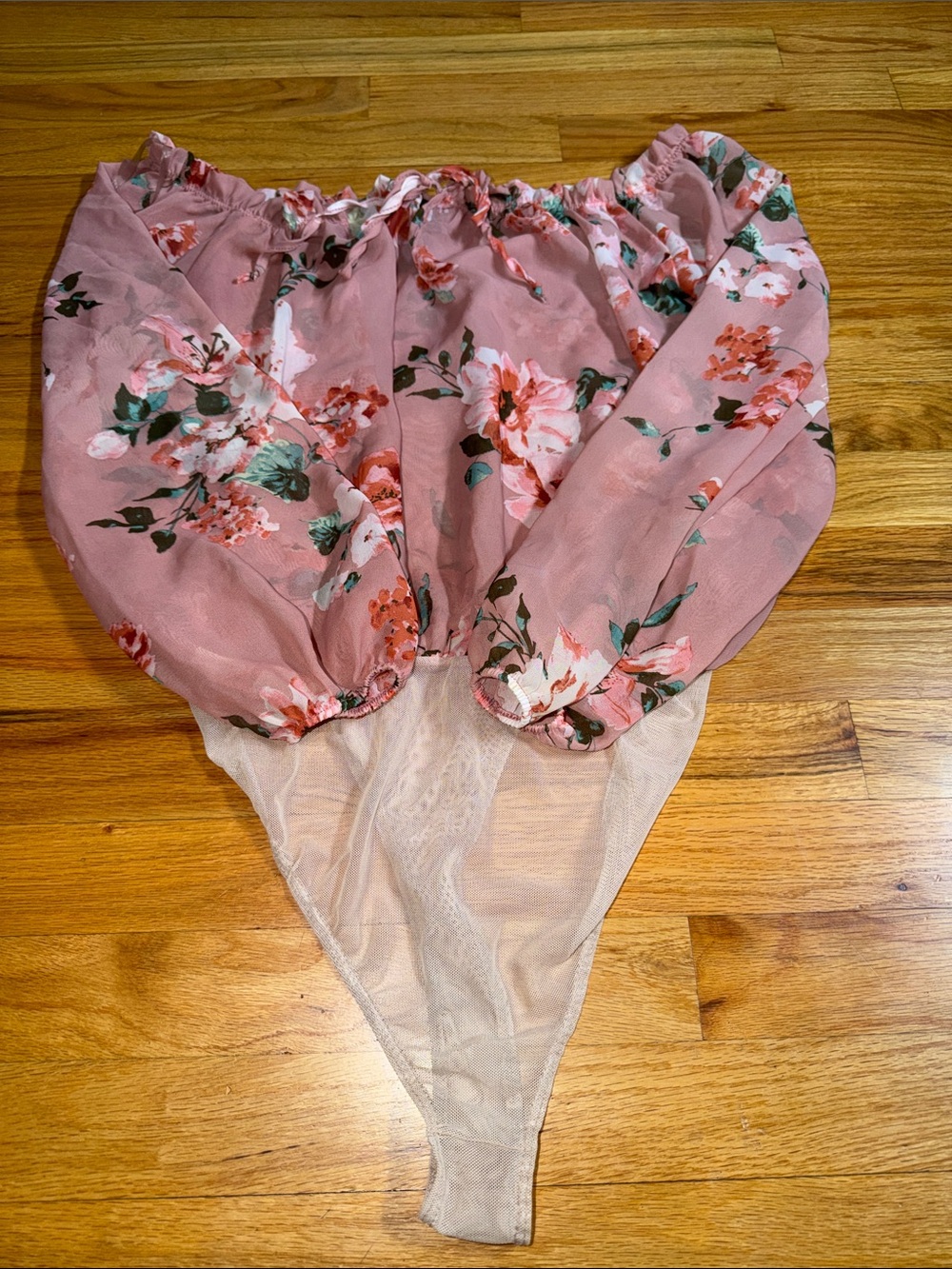rue21+ Pink Floral Chiffon Long Sleeve Bodysuit Plus Size